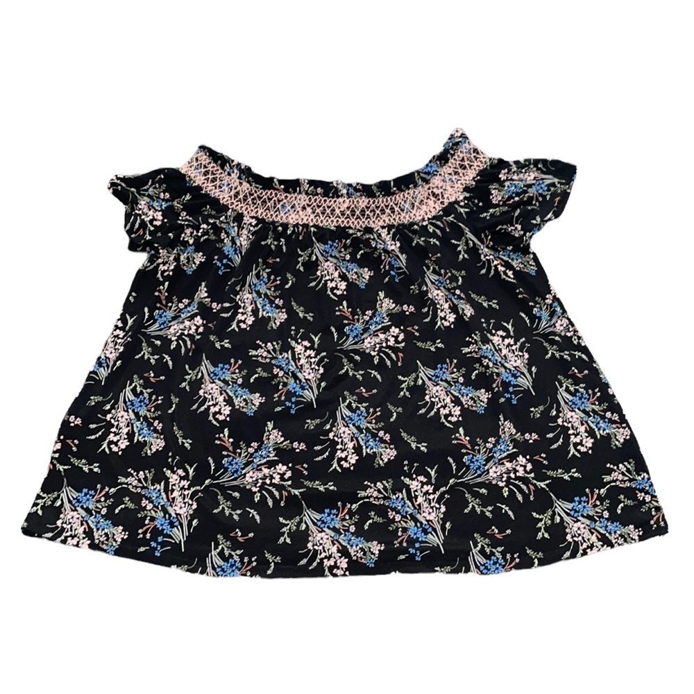 CeCe Women's Blue Multicolor Off the Shoulder Floral Print Top Size L‎